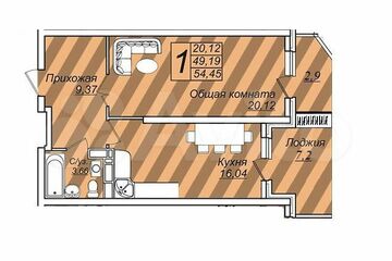 1-к квартира, 60 м², 2/24 эт.