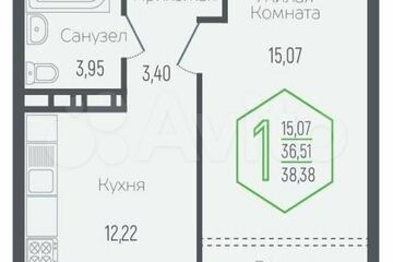 1-к квартира, 38 м², 5/17 эт.