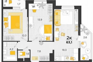 2-к квартира, 63,1 м², 20/23 эт.