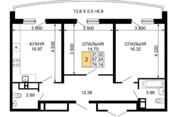 2-к квартира, 81 м², 3/24 эт.