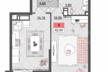 1-к квартира, 42,5 м², 17/19 эт.
