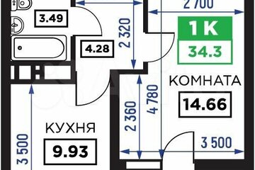 1-к квартира, 35 м², 24/24 эт.