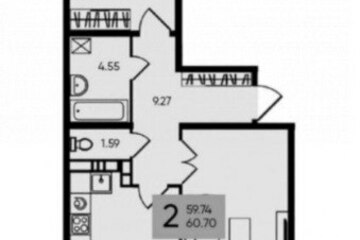 2-к квартира, 60,7 м², 15/17 эт.