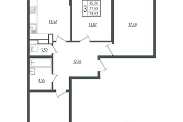 3-к квартира, 77,7 м², 17/17 эт.